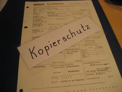 Auto Union F 102 Bj. 1964-65  - orig. Bosch Testwerte-Blatt - Bild 1 von 2