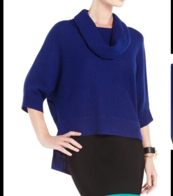 Suéter BCBGMaxAzria 70% Lana 30% Yak Azul Real Talla XXS Capucha Cuello Relajado Dolman Foto 1 de 4