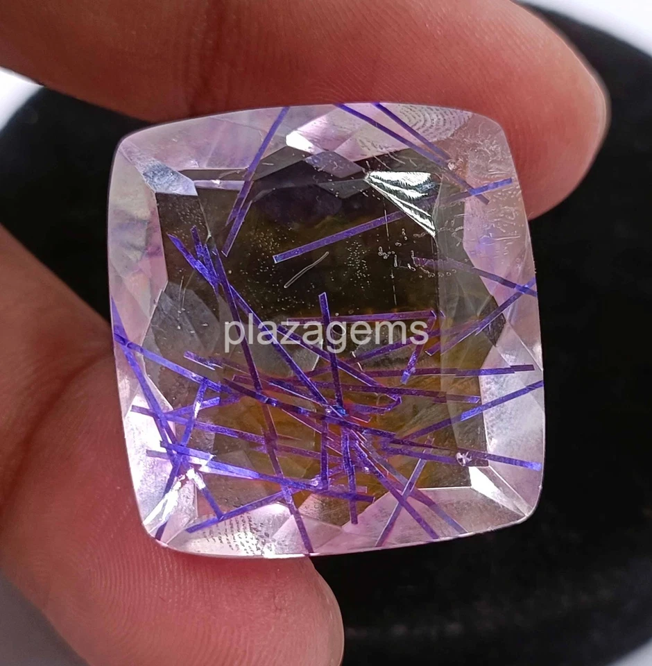 Purple Rutilated Quartz 70 Ct Certified Cushion Cut Loose Gemstone 22x21mm 4SUT - Image 1 of 4