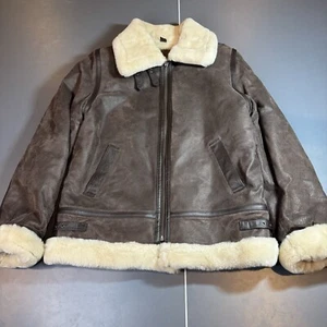 Aviator Jacket Vintage Leather St John’s Bay Authentic 90’s Faux fur Size S - Picture 1 of 17