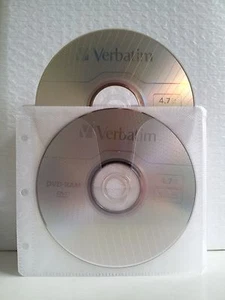 ($0 P&H) 100 CD/DVD White Fabric lined SLEEVES Holds 2 discs Std 2/3 ring binder - Picture 1 of 2
