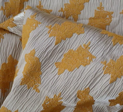 Vintage Upholstery Fabric Damask Emb Gold, Champagne Shimmer Floral 4 yds - Image 1 of 4