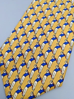 Corbata de golfista de seda Firenze para hombre estampado amarillo hecha en Italia vintage Foto 1 de 3