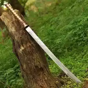 Hand Forged Damascus Steel Katana Sword Full Tang With Leather Sheath - Picture 1 of 3