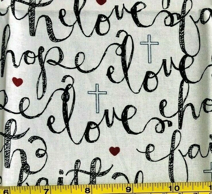 Tina Scrap 9"x21" Faith Hope Love Christian religious Cross Words Cotton Fabric - Image 1 of 1