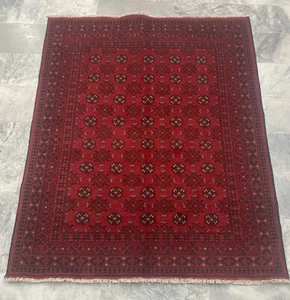 Genuine Afghan Turkmen Bokhara Hand Knotted Red & Black Wool Area Rug 153x195cm - Picture 1 of 3