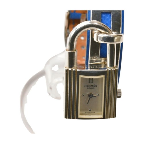 HERMÈS Orologio HERMES Kelly timbrato 〇Y quarzo SV925 pelle quadrante blu argento KE1250280