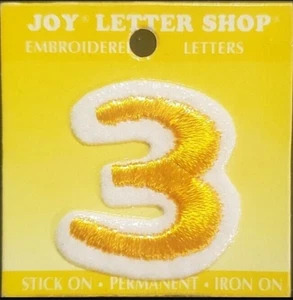 JOY LETTER SHOP Embroidered Iron On / Stick-On GOLD NUMBER Applique - '3' - Picture 1 of 1