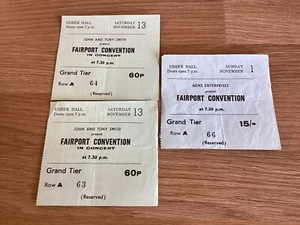 Fairport Convention Ticket Stubs X 3 For Usher Hall Edinburgh 1970 And 1971. - Picture 1 of 1