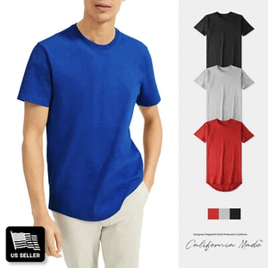 Camisetas HIPSTER para hombre Camiseta Larga Hip Hop Hemline Extendida Informal Básica - Imagen 1 de 14