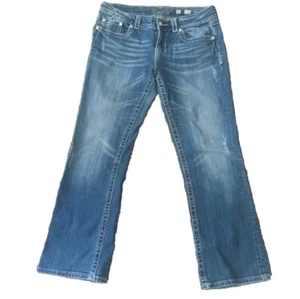 Miss Me Easy Boot Distressed VTG Sequin Pocket Medium Wash Jeans Size 32 - Picture 1 of 14
