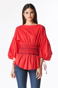 Sexy rote Damen Bluse mit Glockenärmeln Rundhalsausschnitt - Bild 1 von 3