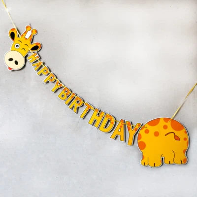 Giraffe Banner Birthday Bunting Wild Zoo Animal Safari Party Decoration Garland - Изображение 1 из 4