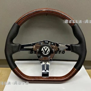 Car Styling Wooden Steering Wheel Classic D Shape For Volkswagen Horn 14”350MM - Picture 1 of 4