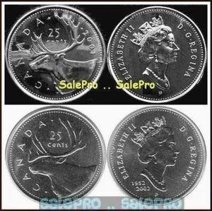 2x CANADA 2001 2002 P-SERIE CANADIAN QUARTER CARIBOU MOOSE RARE 25 CENT COIN LOT - Bild 1 von 2