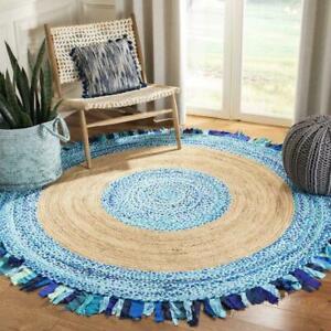 Rug Jute & Cotton Round Bohemian Home Decorative Carpet Modern Style Solid Rugs