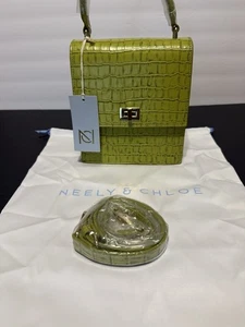 Neely & Chloe Croc Embossed Mini Top Handle Bag in Chartreuse with Strap NWT - Picture 1 of 9