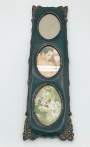 Vintage Ornate Triple Oval Picture Frame Green Gold 3.5x5 Wall Hanging Victorian - Picture 1 of 8