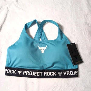 Sujetador deportivo Under Armour Project Rock Brahma Bull negro/azul para mujer talla grande” - Imagen 1 de 4