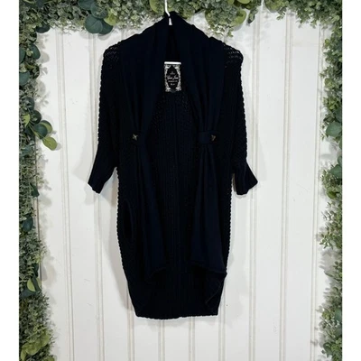 Cárdigan Suéter Guess Jeans Longline XS Negro Tejido Frente Abierto Informal Grueso Foto 1 de 4