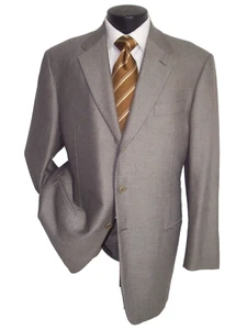 {Black Label Giorgio Armani gray/ ivory herringbon 3btn cashmere Jacket Coat 46R - Picture 1 of 10