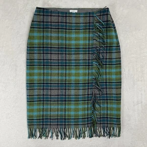 NUEVO J.Jill Tartán Cuadros Imitación Envoltura Midi Lápiz Manta Falda Talla 10 Flecos Verde - Imagen 1 de 10