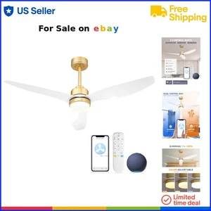 52 Inch Gold Ceiling Fan with Lights Remote APP Control Indoor Outdoor - Picture 1 of 11