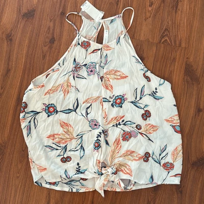 NWT Lush Francesca's floral Thai front knottred front spaghetti strap top size M - Image 1 of 4