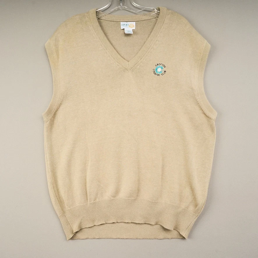 Vintage IZOD Golf Sweater Vest Mens L Khaki Egyptian Cotton Crofton Country Club - Image 1 of 4