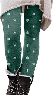 Leggings de Navidad Mujeres Verde Estampado de Copo de Nieve Invierno Vacaciones Yoga Pantalones Cálidos Foto 1 de 4