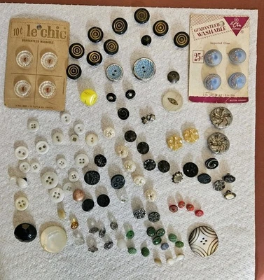 VARIETY LOT WITH VINTAGE  GLASS AND SHANK BUTTONS MANY COLORS AND SHAPES  - Image 1 of 4