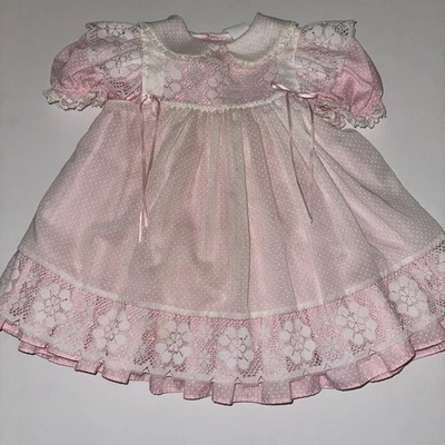VESTIDO Y DELANTAL VINTAGE BRYAN 2 piezas 4T rosa con puntos suizos y encaje Foto 1 de 4