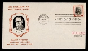 DR WHO 1938 FDC PREXIE $5 COOLIDGE CACHET REGISTERED M52289 - Picture 1 of 2