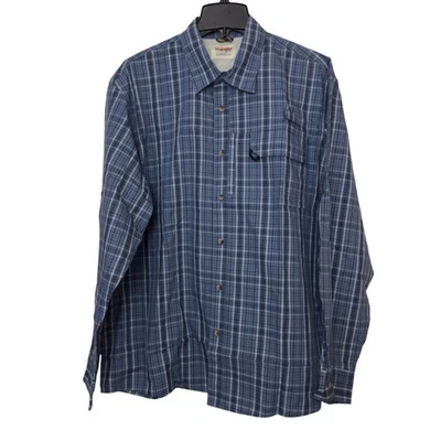 Wrangler Authentics Men’s XL Blue Plaid Vented Fishing Shirt Long Sleeve Outdoor - Image 1 of 4
