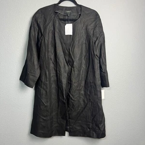 NWT Talbots Irish Linen Topper Duster Jacket Open Front Minimalist Black Size L - Picture 1 of 12