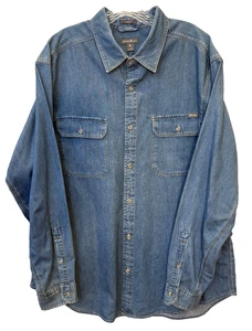 Eddie Bauer Shirt Mens XL Classic Fit Blue Denim Color Double Pockets - Picture 1 of 9