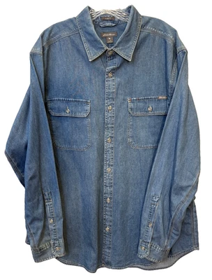 Eddie Bauer Shirt Mens XL Classic Fit Blue Denim Color Double Pockets - Image 1 of 4