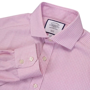 Charles Tyrwhitt Mens 15x33 Pink Mini Check Slim Fit Non Iron Button Front Shirt - Picture 1 of 11