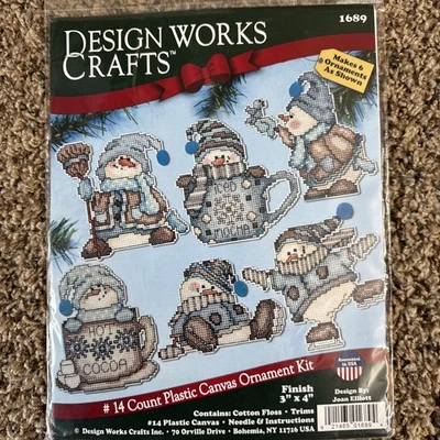 Design Works Snowmen Hot Coco Plastic Canvas Cross Stitch Ornaments Kit - Image 1 of 2