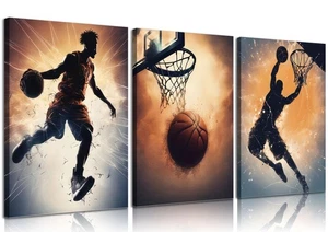3pcs Basketball Canvas Wall Art Youth Basketball Room Wall Decor Pictures Bas... - Foto 1 di 6