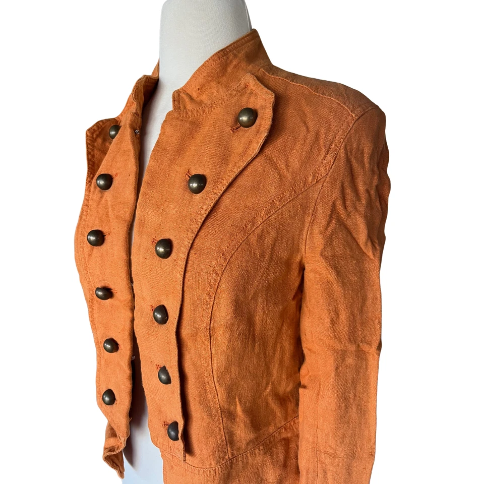 RARO Vintage Y2K, 100% Linho Zara Jaqueta Militar da Espanha; Laranja Ferrugem Tamanho M - Imagem 1 de 4