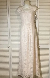 David’s Bridal Ivory Lace Cap Sleeve Lined Long “Angel” Wedding Dress Size 2 NWT - Picture 1 of 10