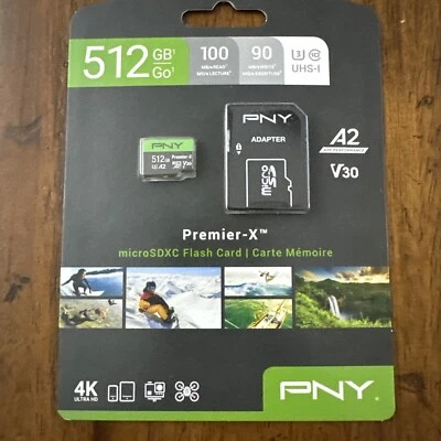 PNY 512GB Premier-X Class 10 U3 V30 microSDXC Flash Memory Card Black, Green  - Image 1 of 2