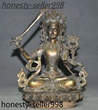 8.4'' Tibet ancient bronze Gilt Hold sword Manjushri tara Kwan-Yin Buddha statue