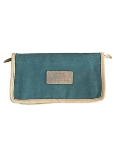 Zip around Travel Case Green Canvas Leather Wallet Clutch Passport Cheli Safaris - Picture 1 of 11