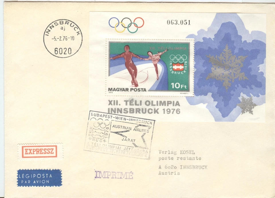 Hungría Juegos Olímpicos Innsbruck 1976 Vuelo Olímpico con Bloque Olímpico Foto 1 de 1