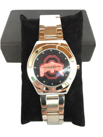 Ohio State University Men's Wrist Watch. Silver band Cover