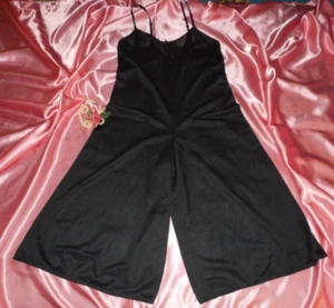 VinTage Jumpsuit Romper Full Slip Black Silky Nylon Wide Leg Culotte USA - Picture 1 of 4