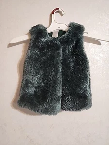 Little Lass Toddler Girls Faux Fur Vest Dark Green Snap Closure sz 3T - Picture 1 of 10