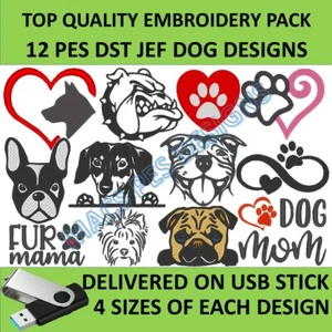 12 Dog PES JEF DST embroidery designs on usb. Brother Machine, Embroidery puppy - Picture 1 of 2